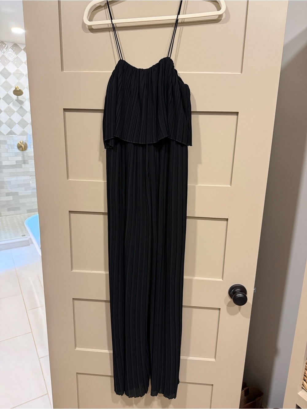 Vici Black Pleated Wide-Leg Spaghetti Strap Jumpsuit - Picture 2 of 6